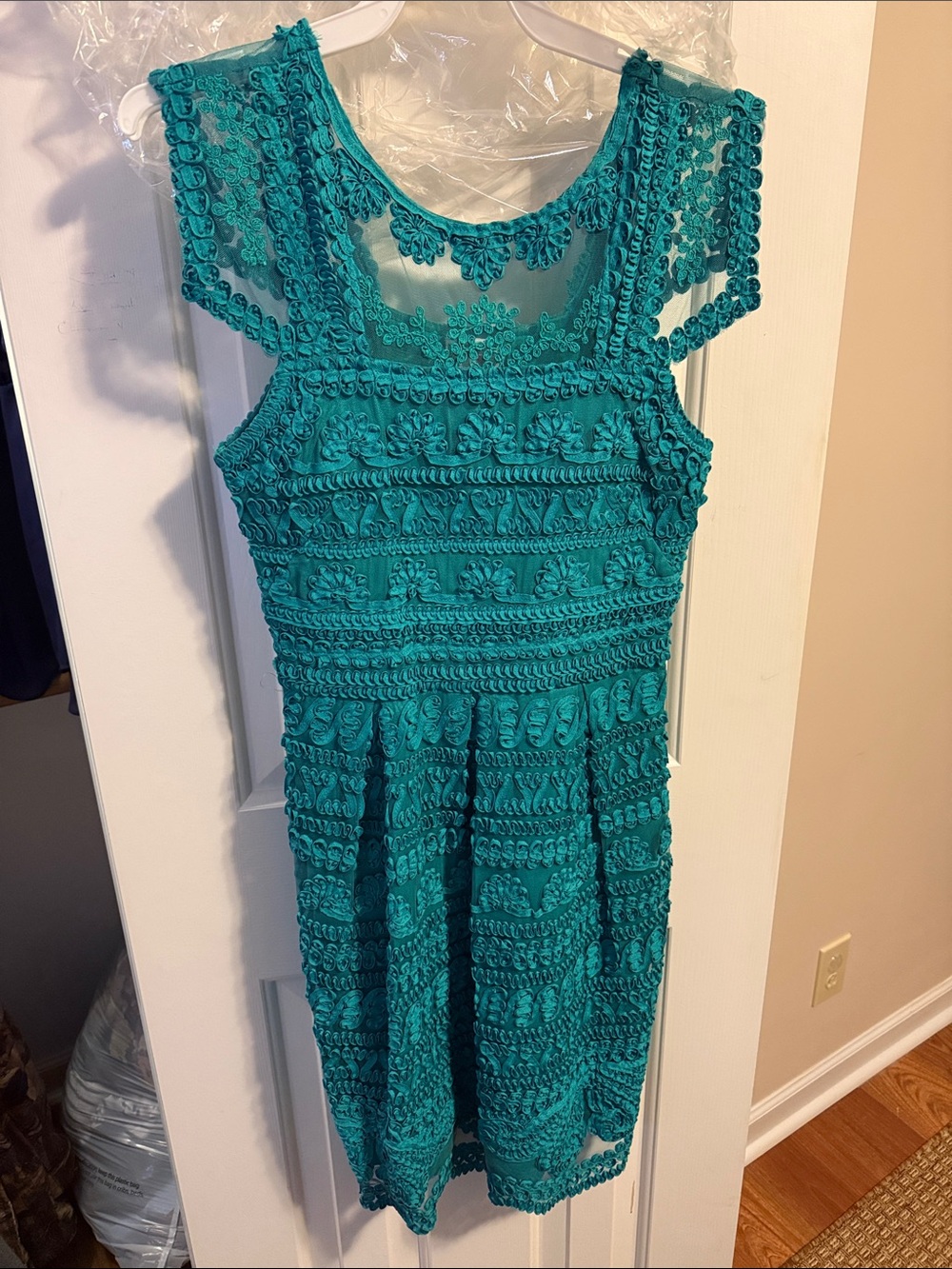 Yoana Baraschi Teal Crochet Lace Midi Dress